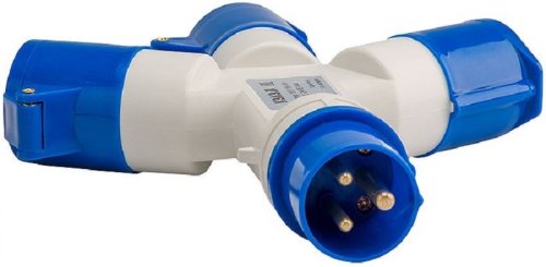 Разветвитель кабельный трехлучевой Кэаз 16А 2P+PE 230В IP44 синий  картинка 